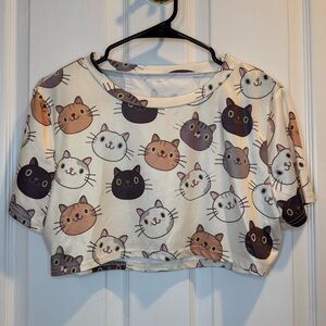 Cat Print Nylon Crop Top Size XL